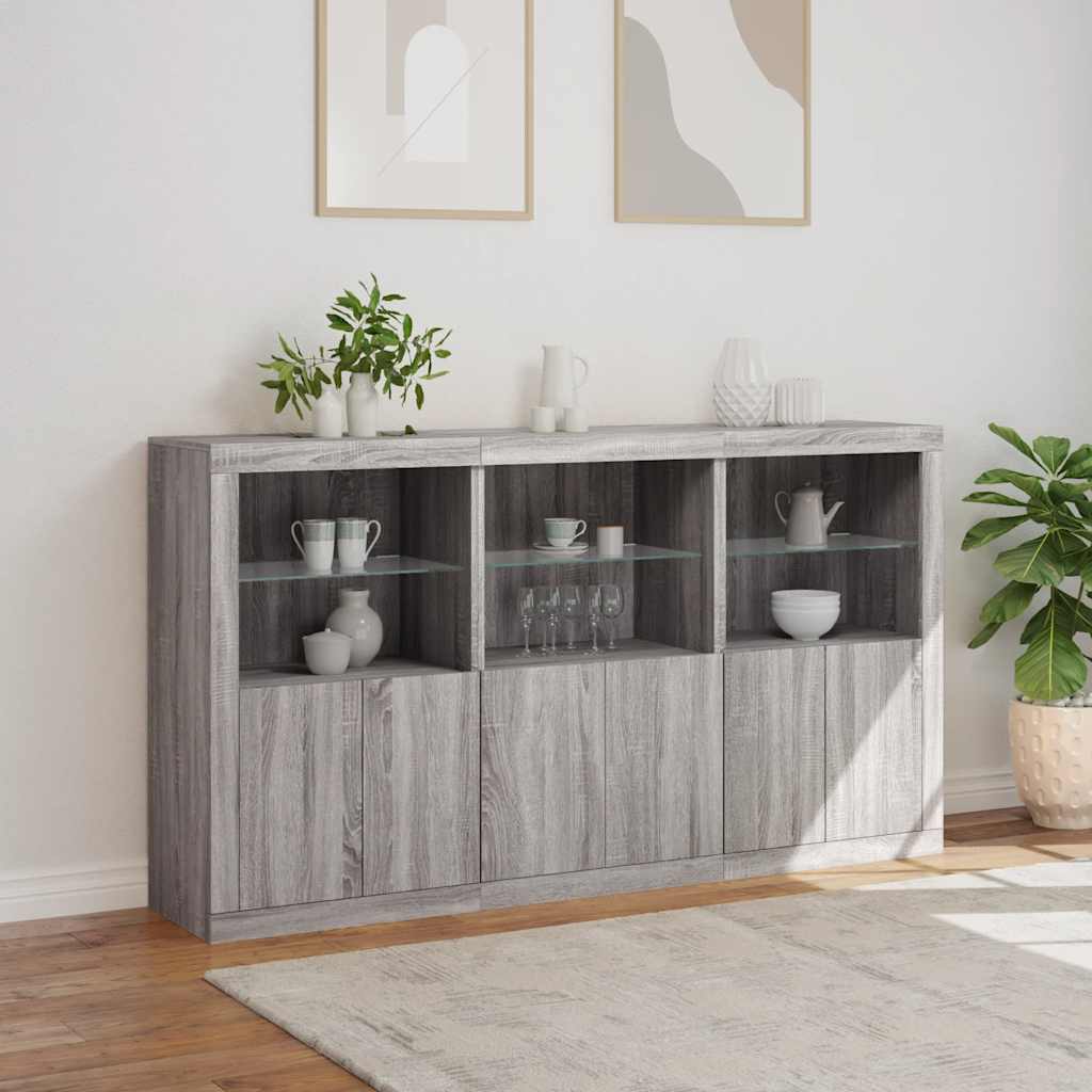 Sideboard mit LED-Leuchten Grau Sonoma 181,5x37x100 cm